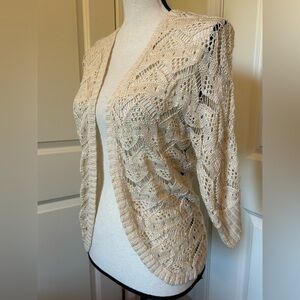 COPY - Pink rose Cream crochet open Cardigan